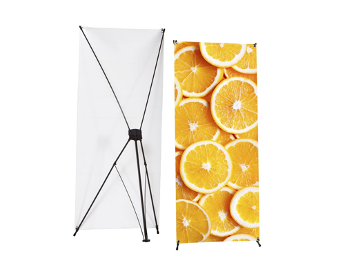 Lichtgewicht X-banner met kruisframe en promotieprint